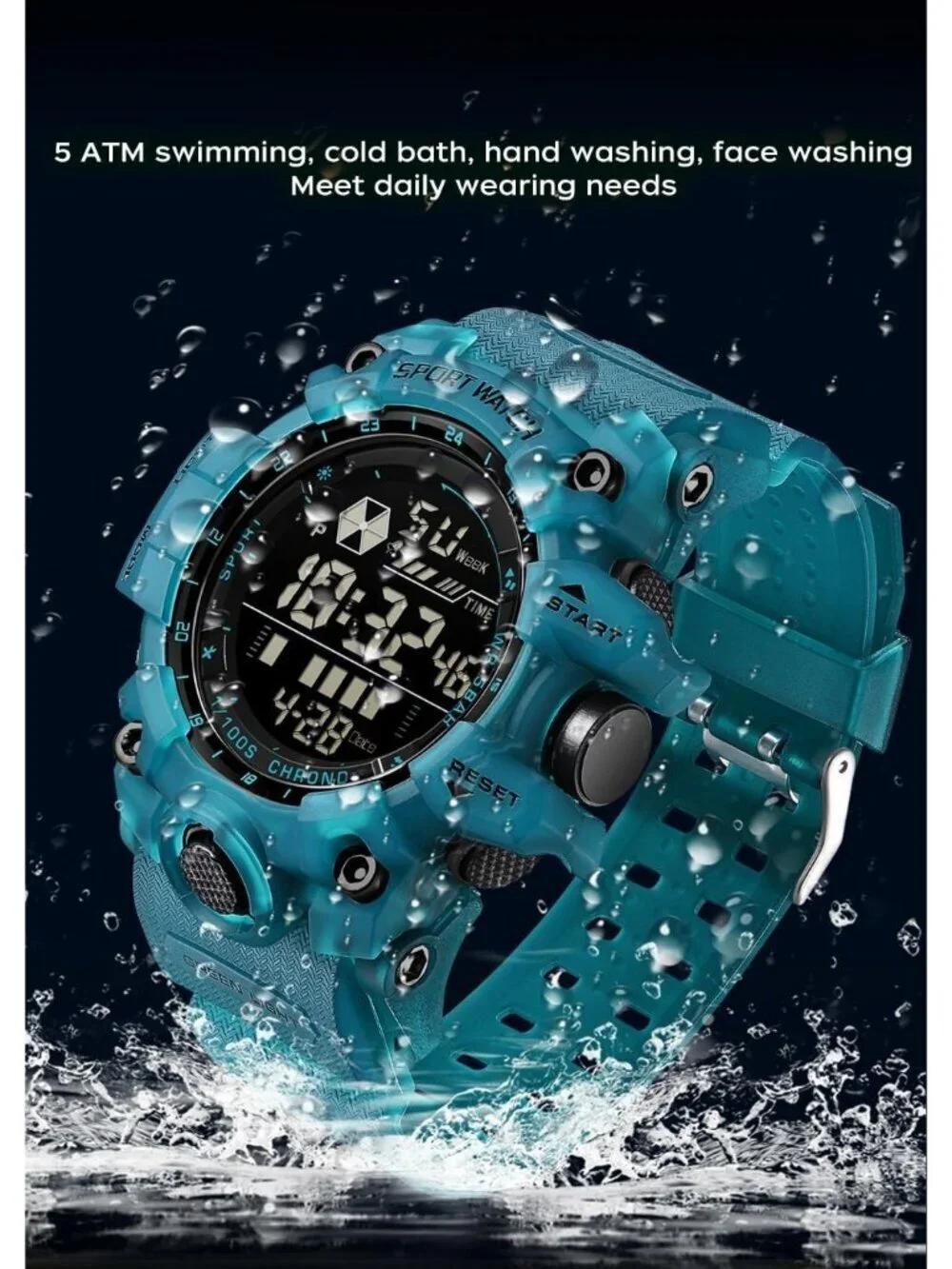 Men's Sky Blue Analog Quartz Electronic Military Multifunction LED Digital Watch